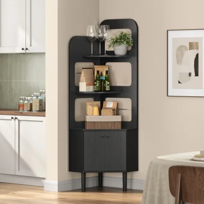 The Range Yaheetech Corner Bookshelf Kitchen Storage Rack with Cabinet & 3 Shelves - Black