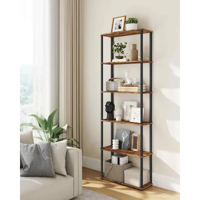 The Range Wide 6 Tier Storage Rack Tool Free, Brown & Black - Rustic Brown, Ink Black