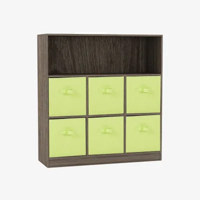 The Range Wooden Wide 7 Cubed Cupboard Bookcase Storage Units Shelves 6 Drawers Baskets - Black & Green / 88cm / 94cm