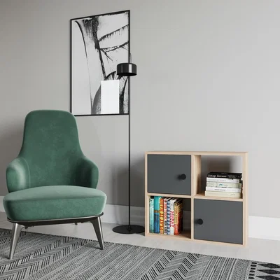 The Range Tuttle Modern Bookcase Bookshelf Shelving Unit with Cabinets - Sapphire Oak Pattern & Anthracite