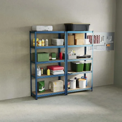 The Range 5 Tier Heavy Duty Adjustable Steel Garage Shelving Unit - 875kg Weight Capacity - Blue / Steel / 40cm