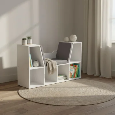 The Range Vezito Wood White Cube Bookcase with Cushioned Seat