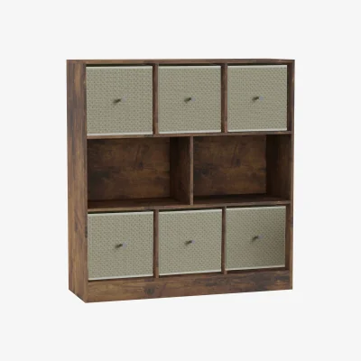 The Range 8 Cube Bookcase with 6 Fabric Storage Drawer Inserts - Beige