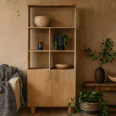 The Range Buffalo mango wood bookcase with carved 2 door cabinet - Brown