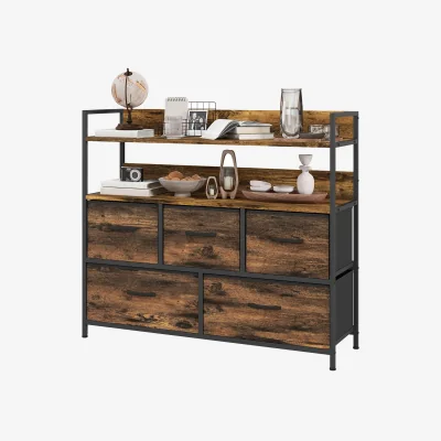 The Range Industrial 5 Drawer Chest Storage Unit With Storage Shelves - Rustic Brown