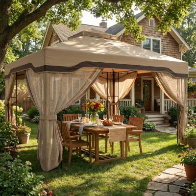 The Range Outsunny 3 x 3.6 m Permanent Garden Gazebo with Shelves  - Khaki