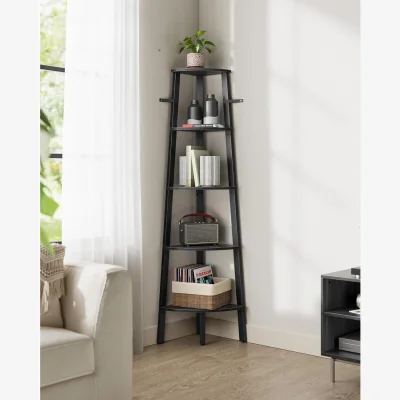 The Range Corner Ladder Shelf 5-Tier Plant Stand and Storage Unit - Charcoal Grey and Matt Black