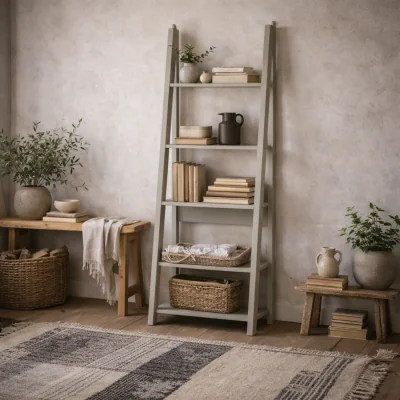 The Range Athy Grey Wooden Ladder Bookcase 5 Shelves by Wyld Haus - Grey