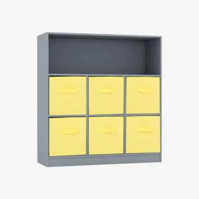 The Range Wooden Wide 7 Cubed Cupboard Bookcase Storage Units Shelves 6 Drawers Baskets - Grey & Yellow / 27cm