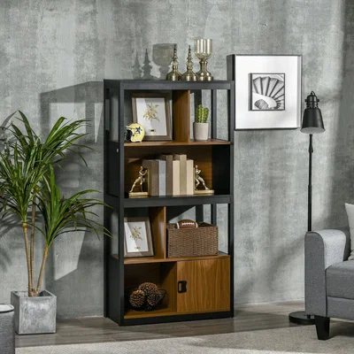 The Range 4-Tier Bookshelf Bookcase with Storage Shelves Cabinet - Walnut brown