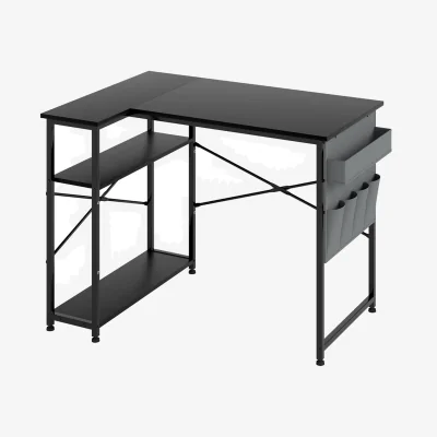 The Range L-Shaped Gaming Computer Desk 2 Storage Shelves - Black