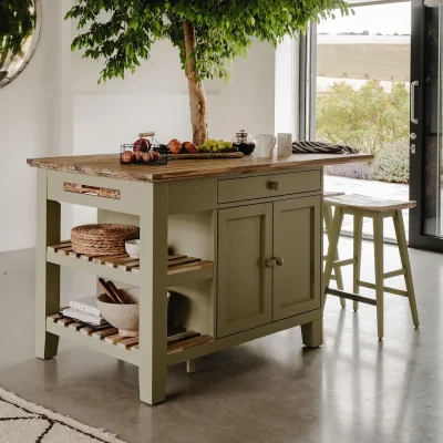 The Range Florence Kitchen Island with Cupboard and Shelves - Sage Green