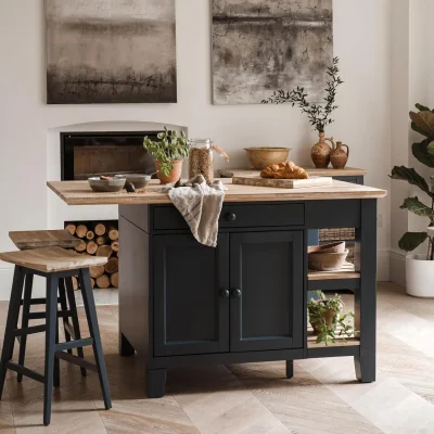 The Range Florence Kitchen Island with Cupboard and Shelves - Navy Blue