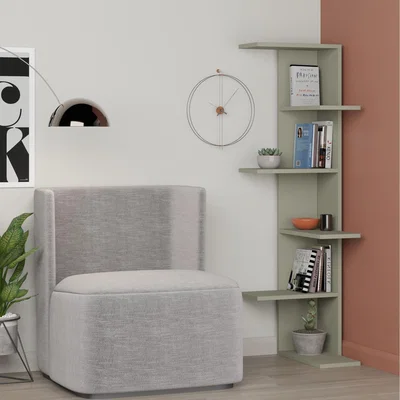 The Range Saso Wall Mounted Corner Bookcase Display Unit - Ash Green