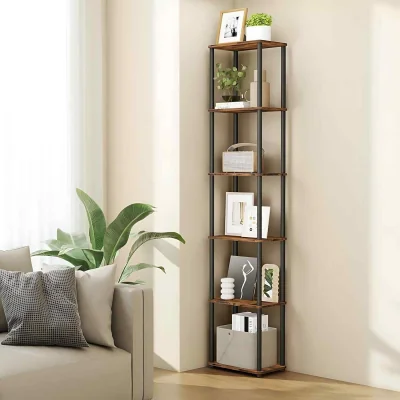 The Range 6 Tier Storage Rack Tool Free Assembly, Brown & Black - Rustic Brown, Ink Black