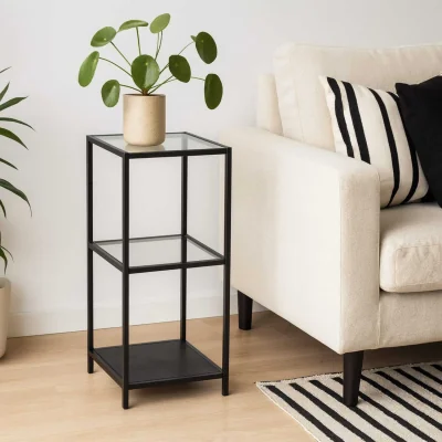 The Range El Paso Narrow Metal and Glass Bookcase 2 Shelves - Black