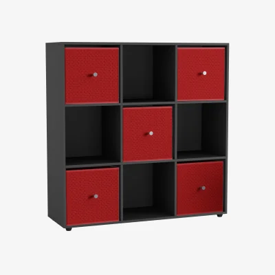 The Range URBNLIVING Black 9 Cube Storage Unit With Drawers - black & red