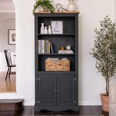 The Range Mercers Furniture Corona Charcoal Grey 2 Door Bookcase - Charcoal Grey