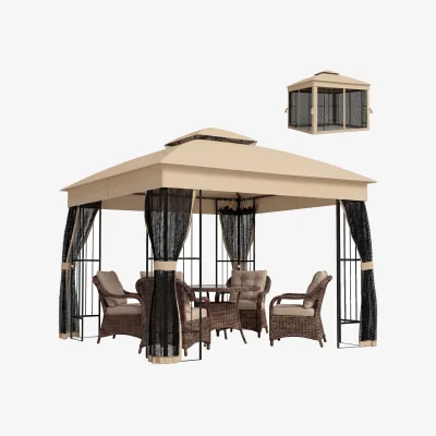 The Range Outsunny 3 x 3 m Garden Gazebo with Shelves, UPF50+ Permanent Gazebo - Brown