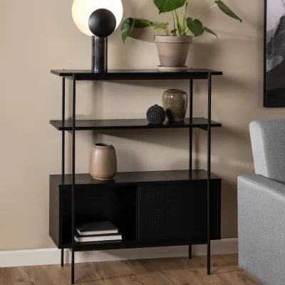 The Range Angus Small Bookcase with 2 Sliding Doors in Black - Black