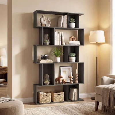 The Range Geometric Bookshelf S shaped - Grey Oak