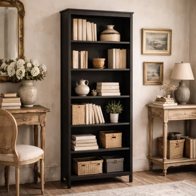 The Range Gossmere Matt 5 Shelf Bookcase Wood Frame and Glass Shelves - Black