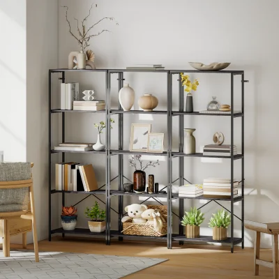 The Range HOMCOM 5-Tier Bookshelf, Industrial Bookcase for Study - Grey