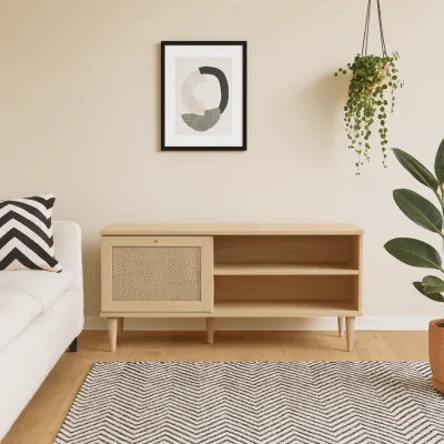 The Range Bergen Rattan TV Unit Natural Weave 1 Door 2 Shelves - Natural
