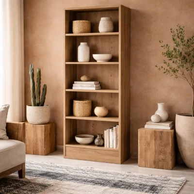 The Range Wyld Haus Hollola Sonoma Oak Tall Wide Bookcase, 4 Adjustable Shelves - Natural