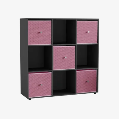 The Range URBNLIVING Black 9 Cube Storage Unit With Drawers - black & pastel pink