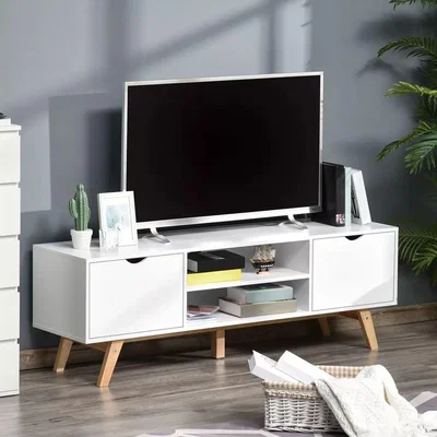 The Range 150cm TV Stand  Cabinet Media Unit 2 Cupboards 2 Shelves - White and Natural