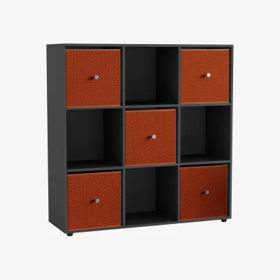 The Range URBNLIVING Black 9 Cube Storage Unit With Drawers - black & orange