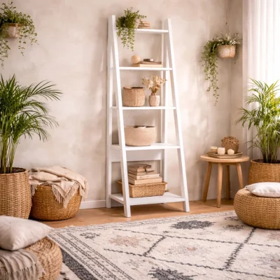 The Range Athy White Wooden Ladder Bookcase 5 Shelves - White