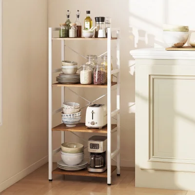 The Range 4 Tier Narrow Freestanding Bookshelf with Metal Frame - Natural