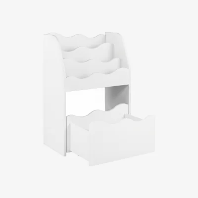 The Range 3 Tier Wooden Kids Book Shelf with Large Drawer - White