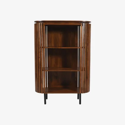 The Range Birmingham Slatted Mango Wood Bookcase, Satin Walnut-Effect Finish - Brown