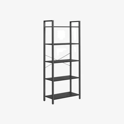 The Range 5-Tier Industrial Bookshelf with Steel Frame, Modern Open Bookcase Storage Unit - Ebony Black, Ink Black