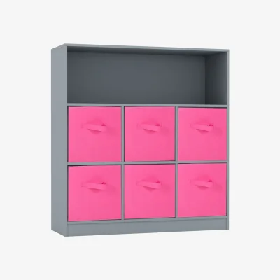 The Range Wooden Wide 7 Cubed Cupboard Bookcase Storage Units Shelves 6 Drawers Baskets - Grey & Dark Pink / 27cm