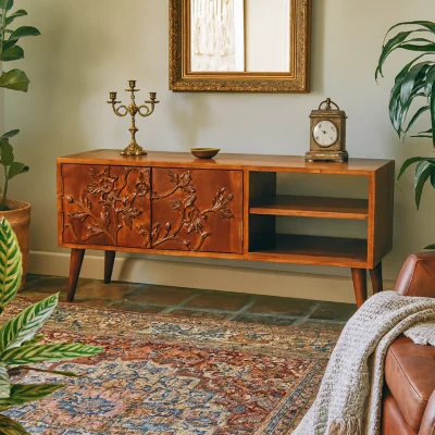 The Range Wyld Haus Collonges Botanic Flora Melia TV Unit, 2 Shelves, 2 Doors - Brown