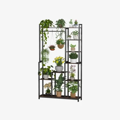 The Range Large Industrial Metal Plant Stand With Storage Shelves - Black