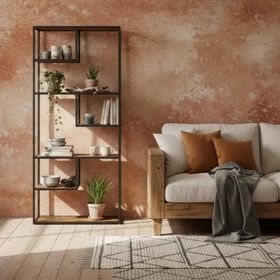 The Range Tadoro Metal and Wood 6-Tier Industrial Shelving Bookcase, Rustic Brown