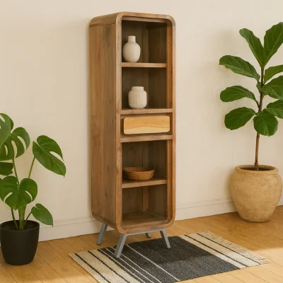 The Range Los Angeles Reclaimed Wood Narrow Bookcase - 1 Drawer 2 Shelves - Brown