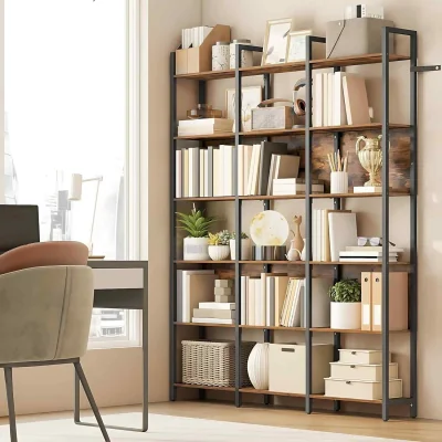 The Range 6 Tier Industrial Bookcase Storage Shelf, Brown - Rustic Brown, Ink Black