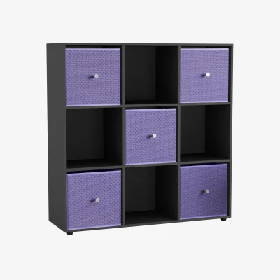 The Range URBNLIVING Black 9 Cube Storage Unit With Drawers - black & lilac