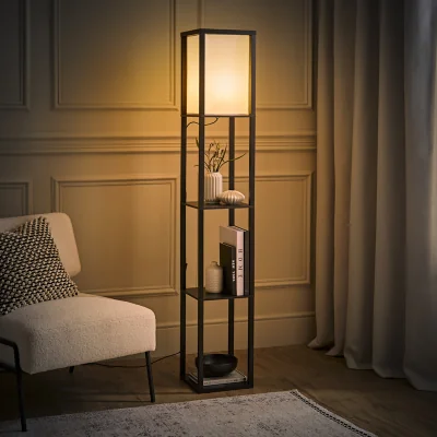 The Range Struttura Shelving Unit Floor Lamp with Fabric Shade and Bulb - Black