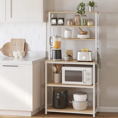 The Range Kitchen Storage Rack with 6 Shelves - Oak Colour and White