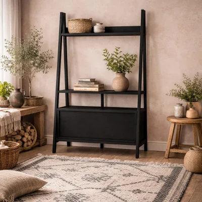 The Range Athy Small Ladder TV Unit Matt 3 Shelves - Black