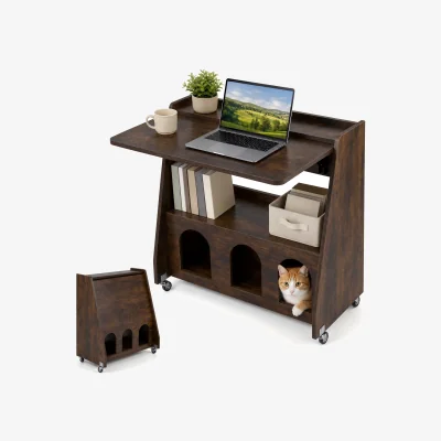 The Range Convertible Mobile Workstation with Storage Shelves and Compartments-Brown - Brown