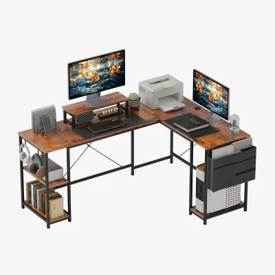 The Range Industrial Large Adjustable L Shaped Computer Desk Storage Shelves - Black
