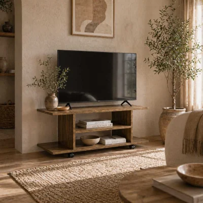 The Range Avavello 80cm Walnut Mobile TV Storage Unit with Shelves and Castors